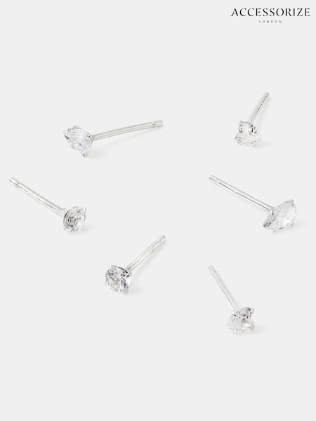 925 Sterling Silver 3-Pack Diamanté Stud Earrings (G15908) | £22
