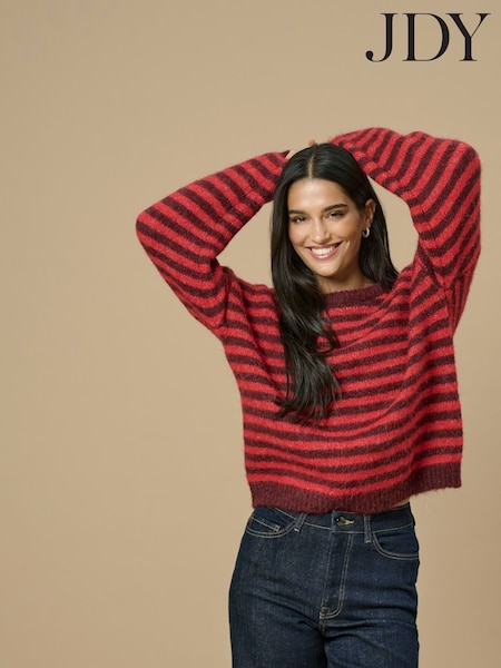 JDY Red Striped Knitted Long Sleeve Jumper (G15957) | £35