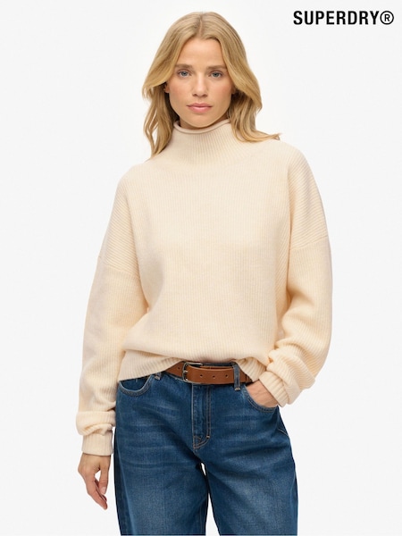 Superdry Cream Slouchy Mock Neck Jumper (G16079) | £50