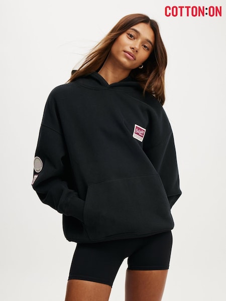 Cotton On Black Plush Premium Graphic Hoodie (G16082) | £35