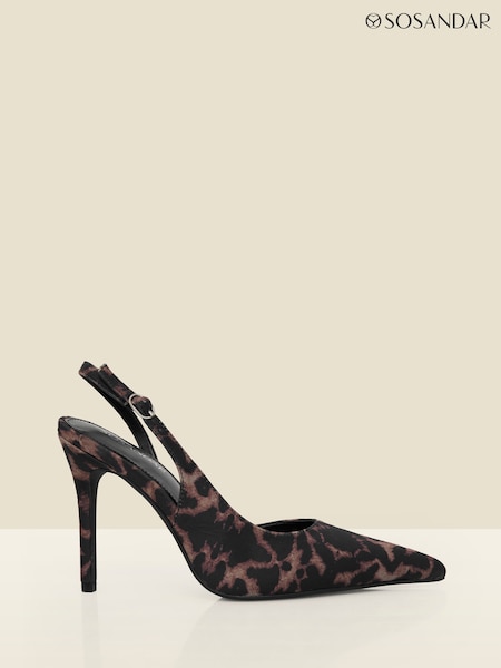 Sosandar Brown Leopard Print Faux Suede Sling Back Court Shoes (G16129) | £59