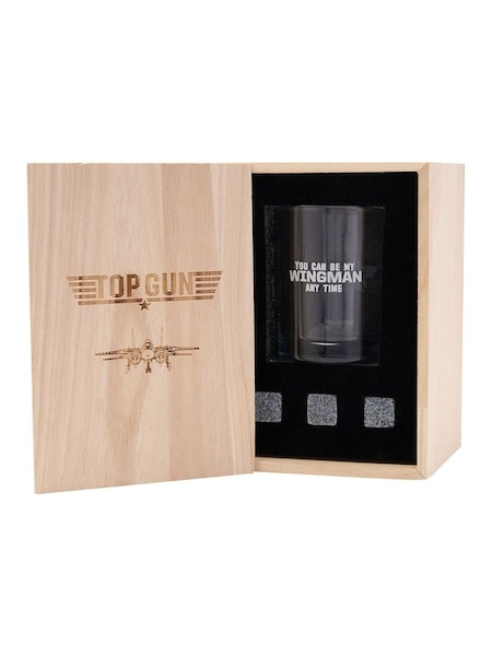 Widdop Clear Top Gun Whisky Tumbler with Stones in a Wooden Box (G16150) | £32
