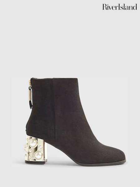 River Island Brown Embellished Metallic Heel Boots (G16184) | £52