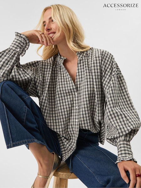 Accessorize Black Check Print Blouse (G16301) | £40