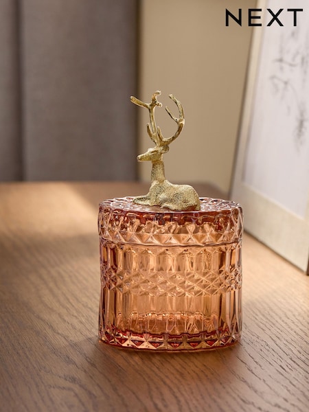 Ribbed Glass Gold Stag Trinket Pot