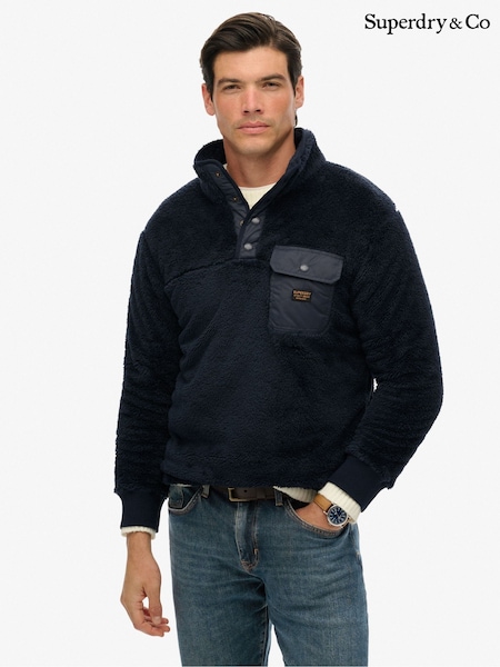 Superdry Blue High Pile Fleece Henley Jumper (G16345) | £60