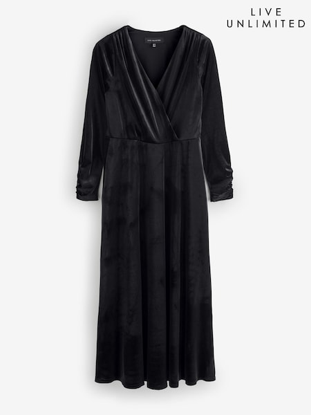 Live Unlimited Black Velvet Long Sleeve Wrap Dress (G16352) | £79