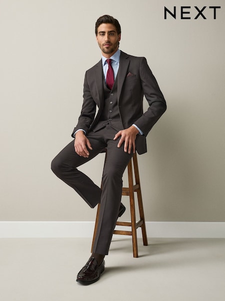 Brown - Slim Fit Textured Suit Jacket