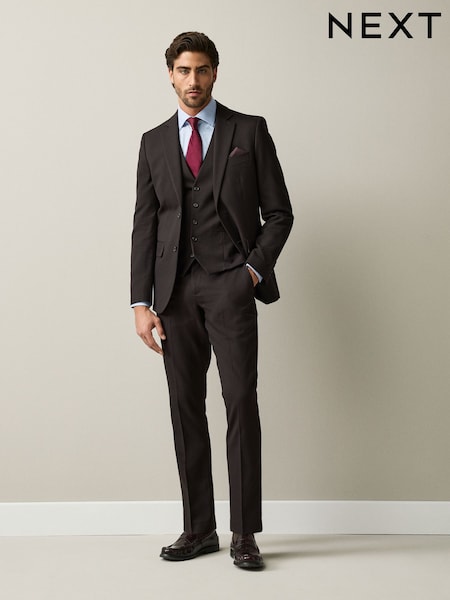 Brown - Slim Fit Textured Suit Trousers