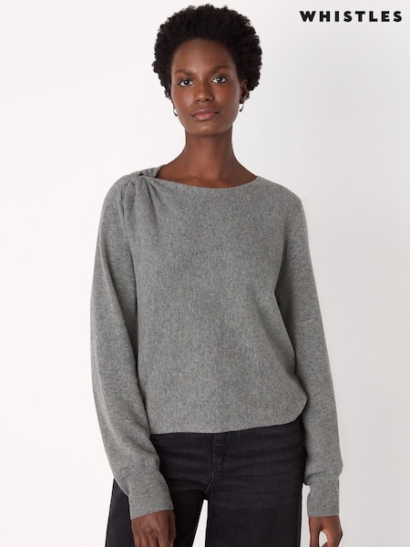Whistles Grey Twist Front Detail Knit Jumper (G16366) | £109