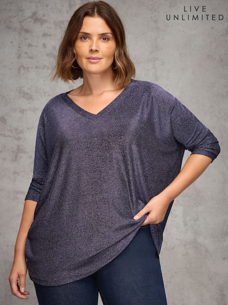 Live Unlimited Purple Sparkle Jersey V-Neck Top (G16372) | £59