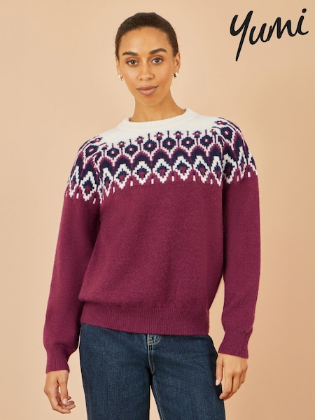 Yumi Red Fairisle Pattern Relaxed Fit Knitted Jumper (G16548) | £55