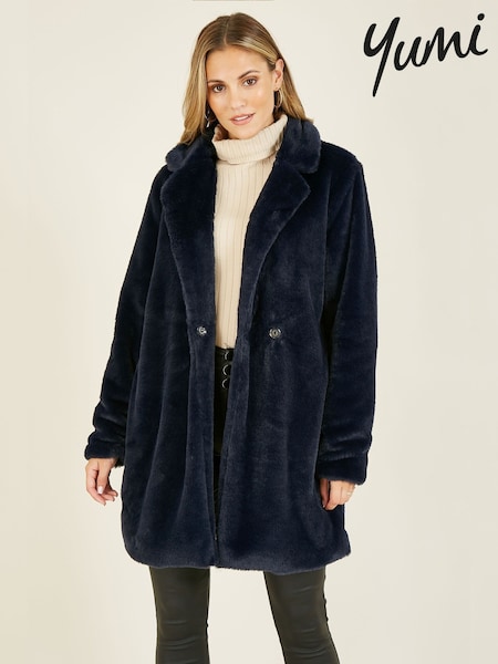 Yumi Blue Faux Fur Coat (G16564) | £85
