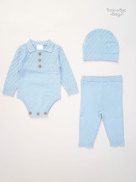 Rock-A-Bye Baby Boutique True knit Bodysuit with Rib Leggings And Hat Outfit Set (G16608) | £20