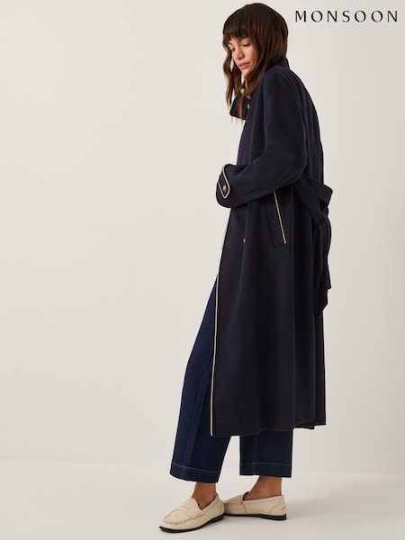 Monsoon Blue Harriet Funnel Doubled Breasted Coat (G16615) | £200