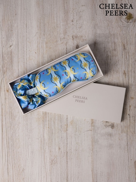 Chelsea Peers Blue Satin Tiled Moon Print Sleep Mask & Scrunchie Gift Set (G16743) | £20