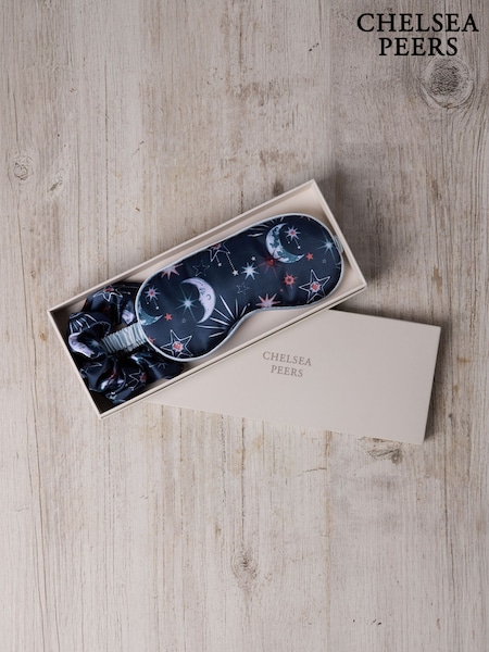Chelsea Peers Blue Satin Mystic Moon Print Sleep Mask & Scrunchie Gift Set (G16766) | £20
