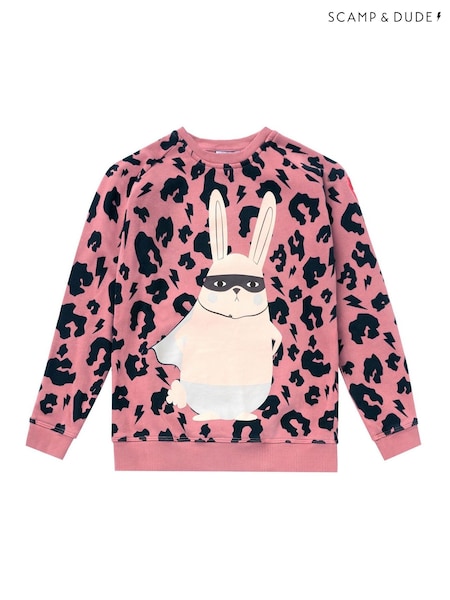 SCAMP & DUDE Orange Kids Classic Sweatshirt Leopard & Lightning Bolt Bunny Graphic (G16787) | £36