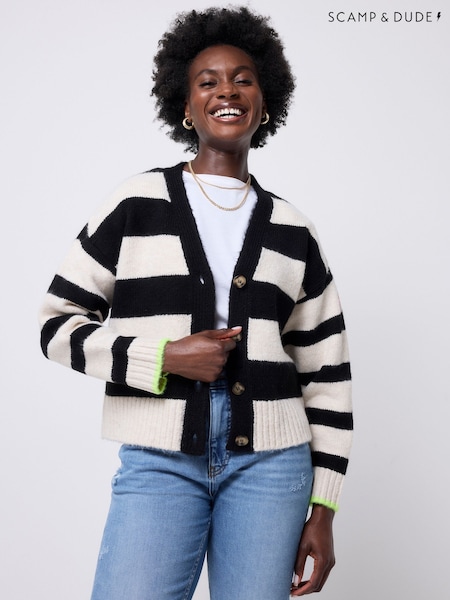 SCAMP & DUDE Cream Cardigan with Bold Stripe (G16788) | £75