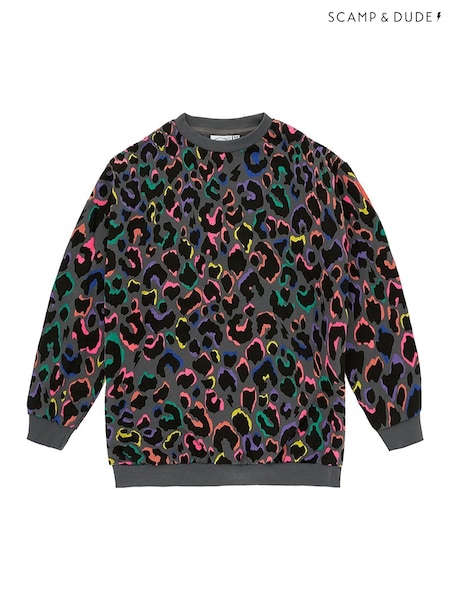 SCAMP & DUDE Grey Kids Oversized Sweatshirt Leopard & Lightning Bolt (G16806) | £36 - £38