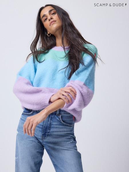 SCAMP & DUDE Blue Fluffy Pastel Colour Block Jumper (G16818) | £75