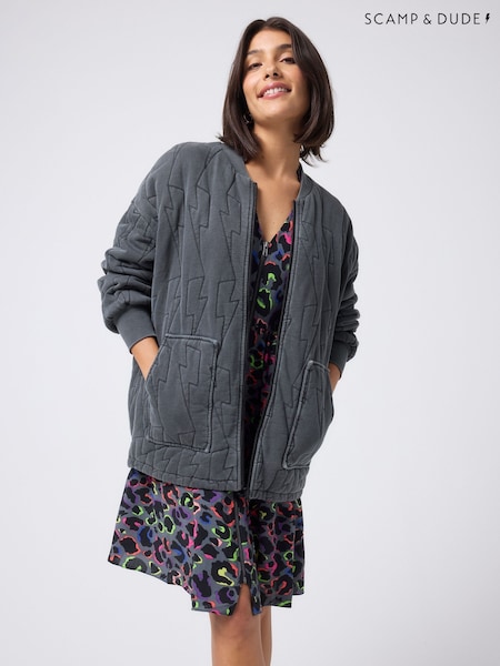 SCAMP & DUDE Black Quilted Bolt Bomber Jacket Light Washed (G16888) | £120