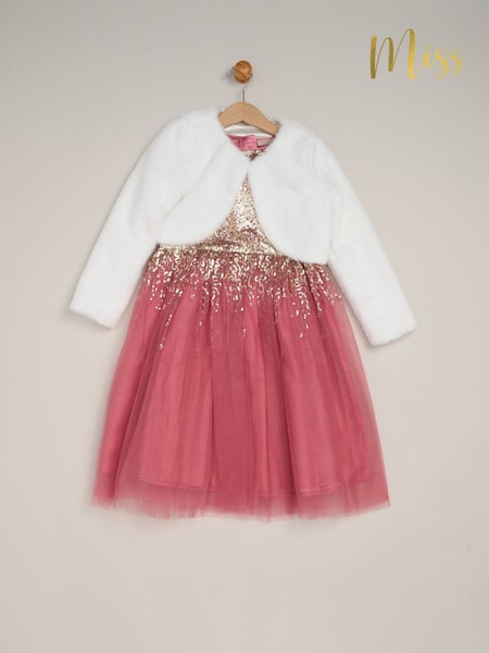 Miss Waterfall Sequin Dress and Faux Fur Bolero Set (G16909) | £44