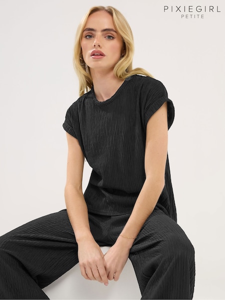 PixieGirl Petite Black Short Sleeve Textured Top (G16937) | £27