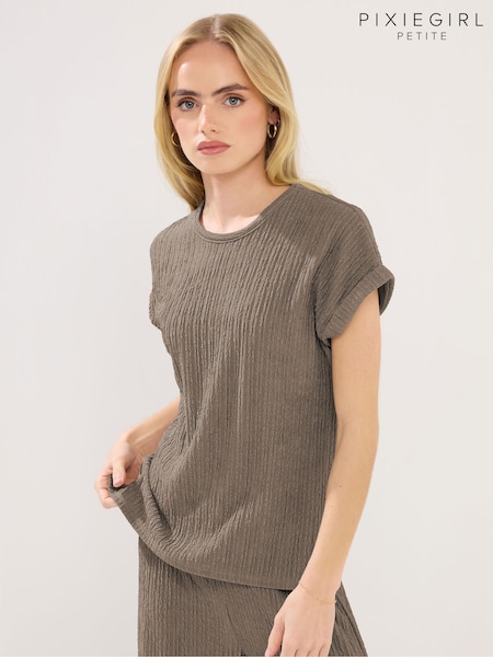 PixieGirl Petite Brown Short Sleeve Textured Top (G16946) | £27