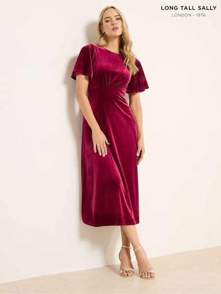 Long Tall Sally Purple Angel Sleeve Velour Midi Dress (G16949) | £39