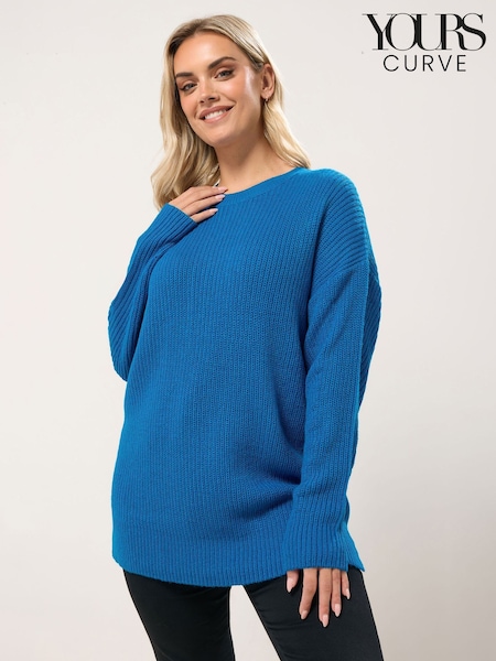 Yours Curve Blue Drop Shoulder Jumper (G16960) | £24