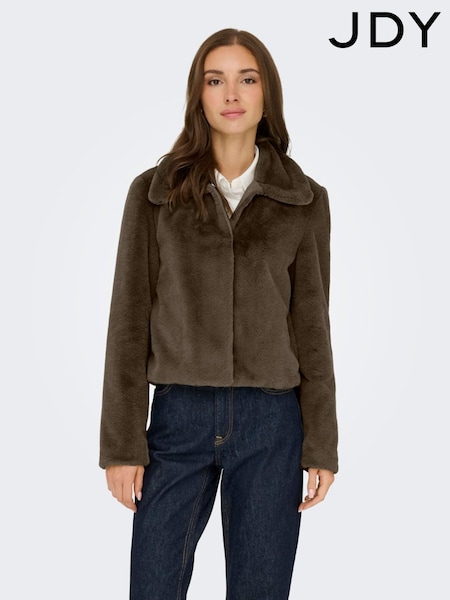 JDY Brown Faux Fur Collared Jacket (G18065) | £45
