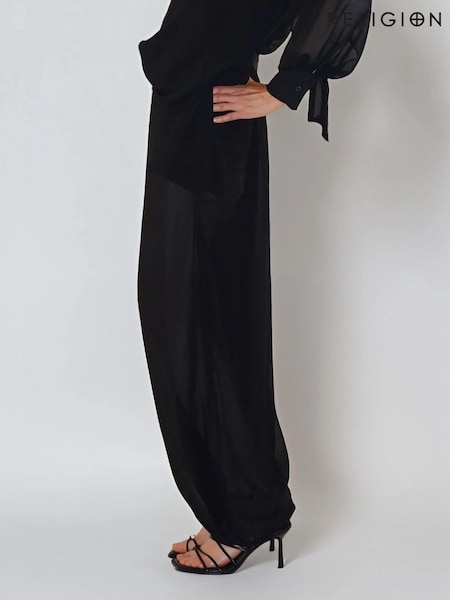 Religion Black Chrome Helena Balloon Pants With Fitted Waistband And Elasticated Cuffs (G18071) | £55