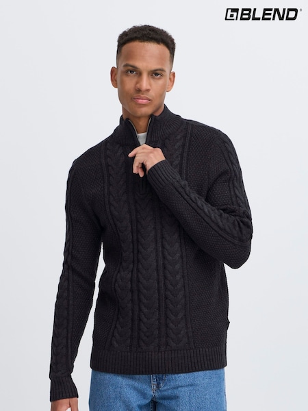 Blend Black Long Sleeve 1/4 Zip Knitted Jumper (G18188) | £36