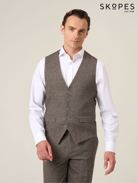 Skopes Brown Jude Tweed Tailored Fit Suit Waistcoat (G18194) | £79