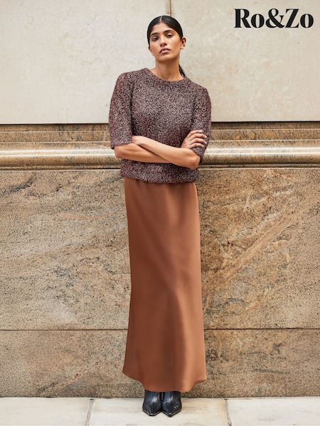 Ro&Zo Brown Petite Satin Skirt (G18199) | £79