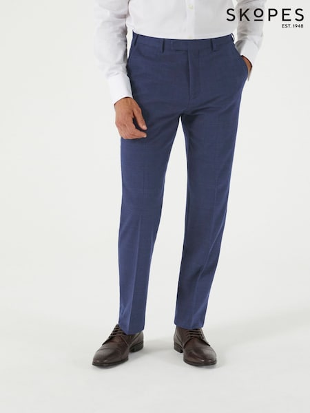 Skopes Blue Guildford Suit Soft Touch Tailored Fit Check Trousers (G18215) | £65