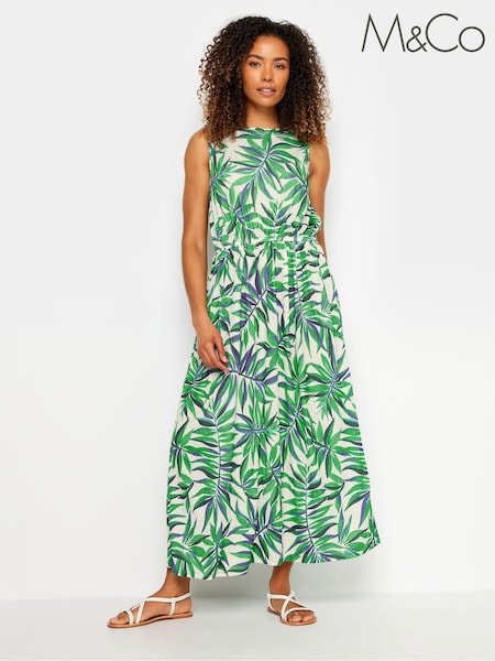 M&Co Green Tropical Leaf Print Sleeveless Dress (G18345) | £34