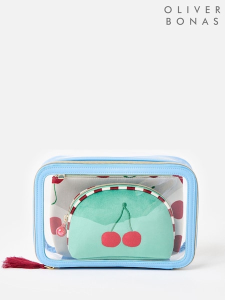 Oliver Bonas Set of 3 Blue Cherry Toiletry Bags (G18365) | £35