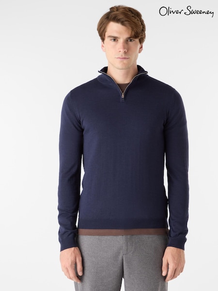 Oliver Sweeney Blue Merino Wool Quarter Zip (G18381) | £129