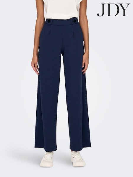 JDY Blue Wide Leg Button Detail Trousers (G18410) | £27