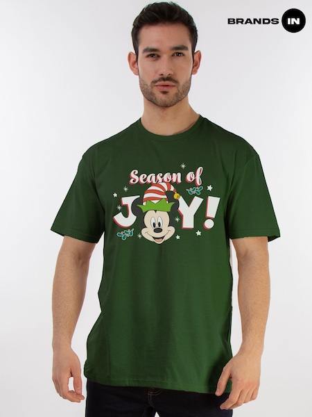 Brands In Green Disney Mickey Mouse Holly Jolly Christmas T-Shirt (G18420) | £23