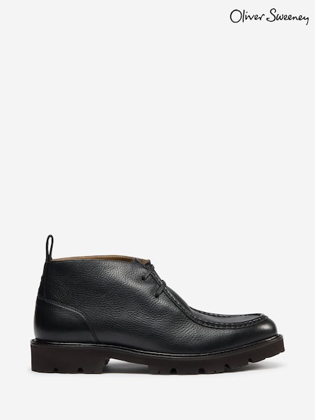 Oliver Sweeney Milled Leather Moc Toe Black Boots (G18459) | £199