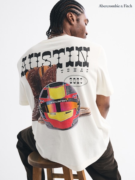 Abercrombie & Fitch White McLaren Graphic Crew Neck T-Shirt (G18531) | £35