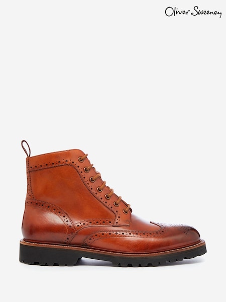 Oliver Sweeney Antiqued Leather Brogue Brown Boots (G18557) | £199