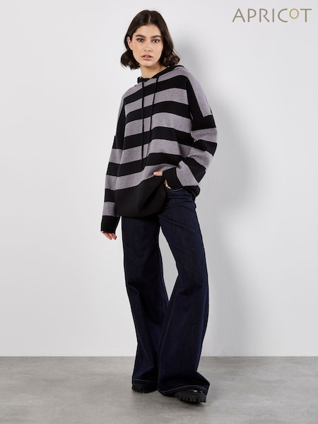Apricot Grey Big Stripe Oversized Hood Jumper (G18577) | £40