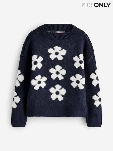 ONLY KIDS Blue Knitted Floral Jumper (G18580) | £26