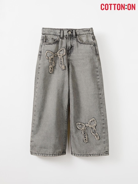Cotton On Grey Embellished Super Wide Denim Jeans (G18712) | £28