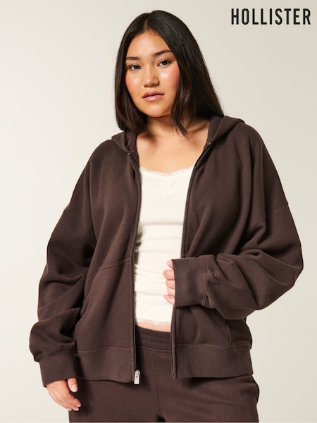 Hollister Zip Through Brown Hoodie (G18844) | £36