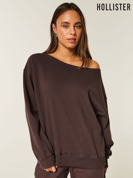 Hollister Brown One Shoulder Sweatshirt (G18852) | £30
